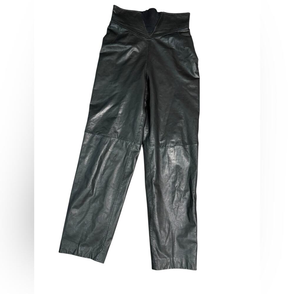 Vtg 80s Leather Ultra High Rise Tapered Leg Pants Womens XS Rockabilly Baddie